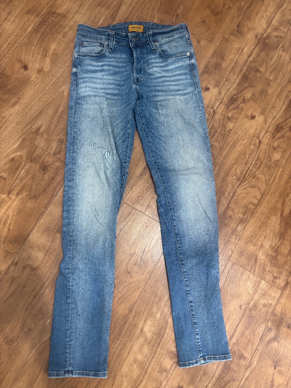 Jack & Jones Men’s Slim Fit Jeans 30 Medium Wash Blue Denim Whiskered
